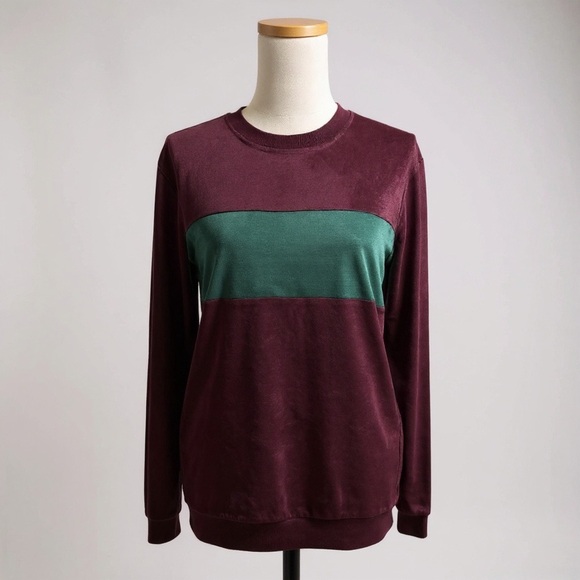 256 ASOS | NWOT Turkey Burgundy Green Velvet Stripe Sweatshirt Pullover (Size S) - Picture 11 of 14